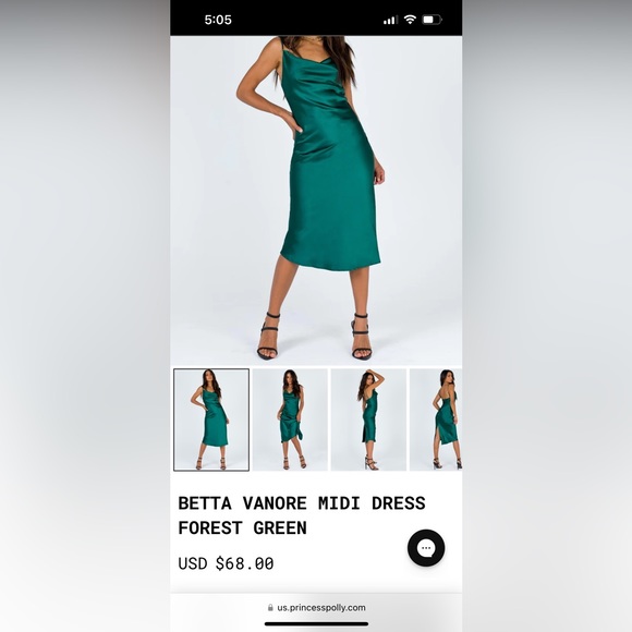 NWT Princess Polly Midi Emrald Green Satin Dress - Picture 2 of 5